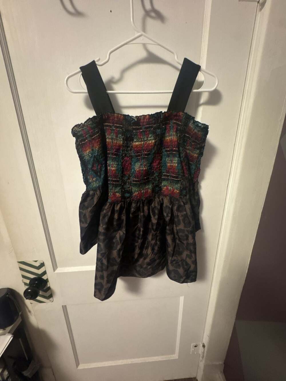 Crazy Train Women's Smocked Boho Pattern and Animal Print Peplum Top